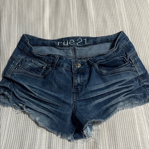 Rue21 Pants - Rue21 Dark Blue Frayed Denim Shorts